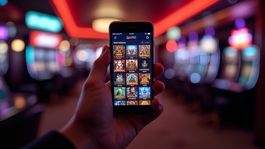 Smartphone mit mobiler Casino-Oberfläche und Spielkacheln