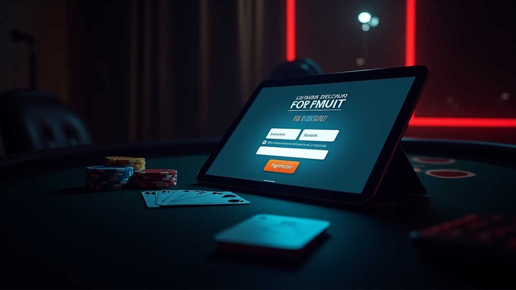 Casino-Tisch mit beleuchtetem Registrierungsformular auf einem Tablet