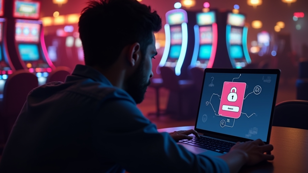 Dunkler Casino-Hintergrund mit Fehlermeldung auf einem Laptop