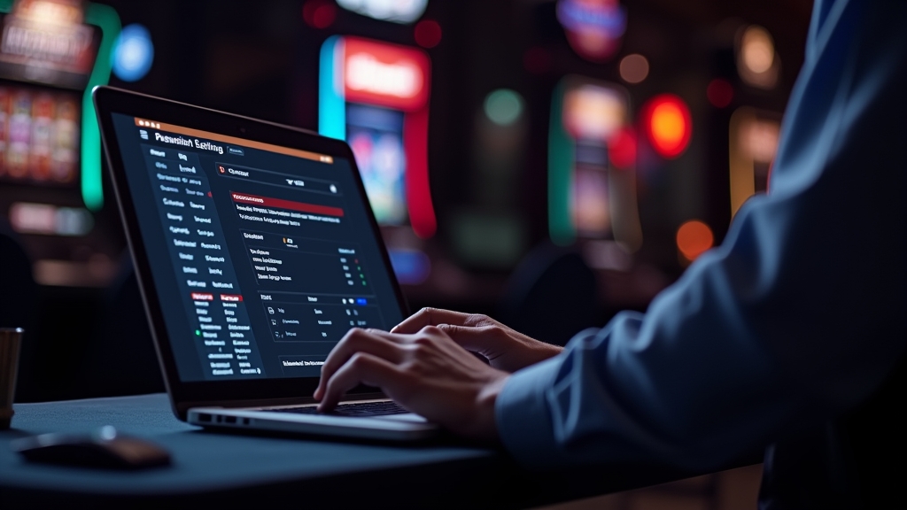Casino-Szene mit Kontoeinstellungen und Sicherheitsfokus auf einem Laptop